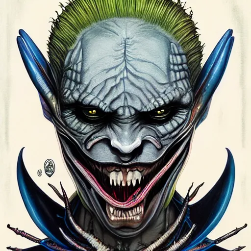 Image similar to giger fractal spider joker alien, by tristan eaton stanley artgerm and tom bagshaw.