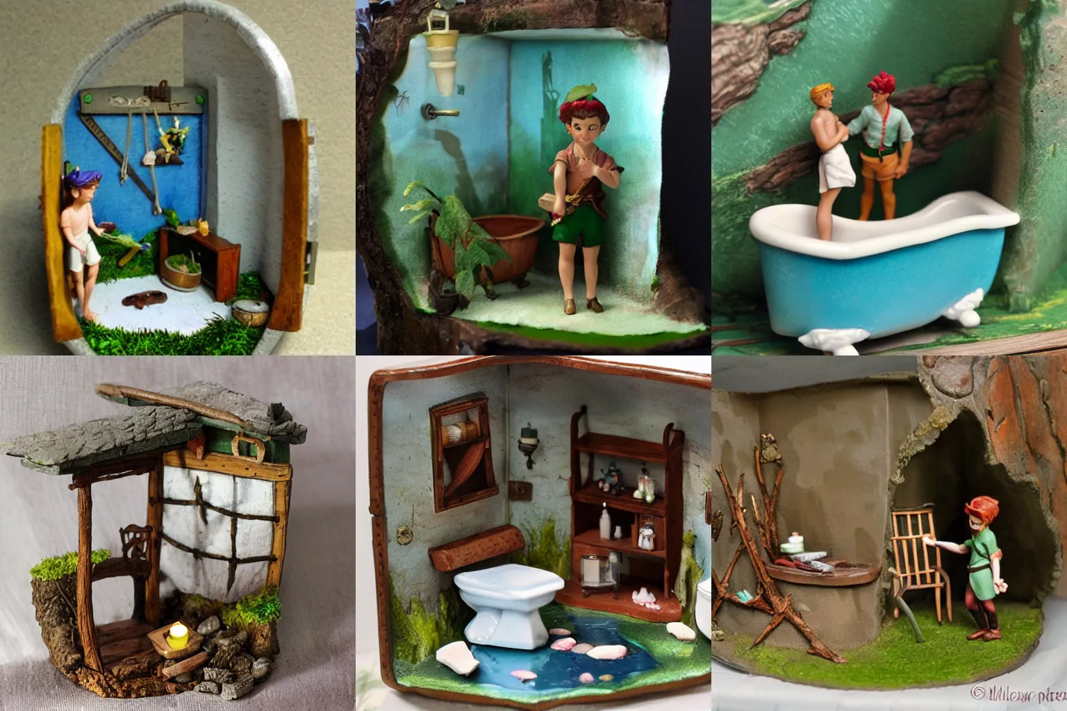 Prompt: miniature diorama of peter pan's bathroom