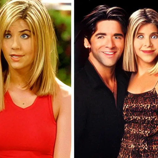 Image similar to ross and rachel from friends tv show, blended together as one person