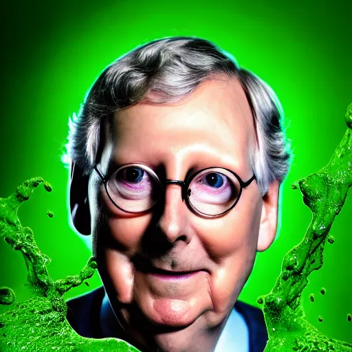 Image similar to photograph portrait of Mitch McConnell covered in green slime, sigma 85mm f/1.4, 4k, depth of field, high resolution, 4k, 8k, hd, full color