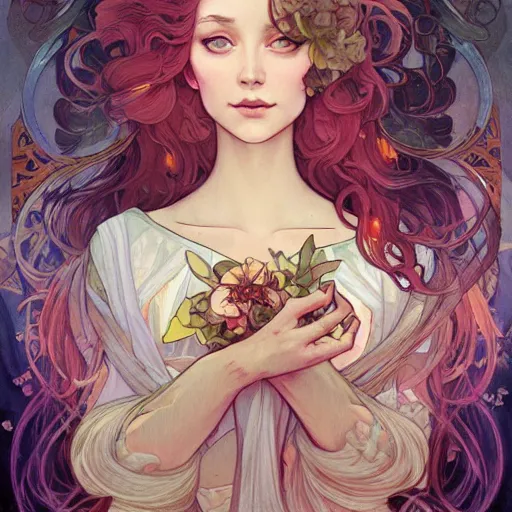 Image similar to a portrait in the style of anna dittmann and loish and alphonse mucha.