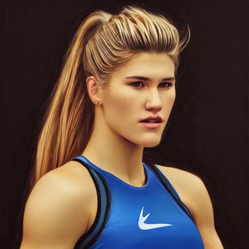 Image similar to eugenie bouchard in the style of stefan kostic, realistic, full body, sharp focus, 8 k high definition, insanely detailed, intricate, elegant, art by stanley lau and artgerm