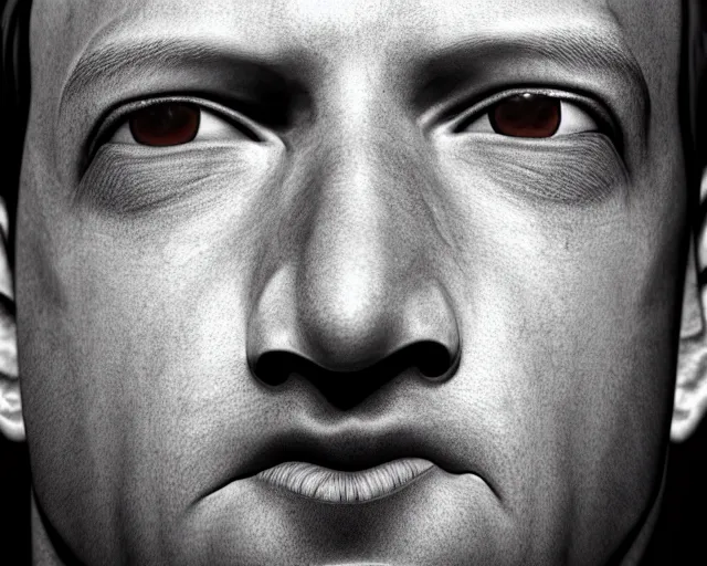 Image similar to extreme close - up of mark zuckerberg face with reptilian eyes and skin, award winning photography, extremely detailed, artstation, 8 k, sinister dramatic lighting