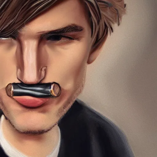 Image similar to a closeup photo of handsome gigachad xqc smoking a cigar, 8k photorealism, extremly detailed, trending on artstation