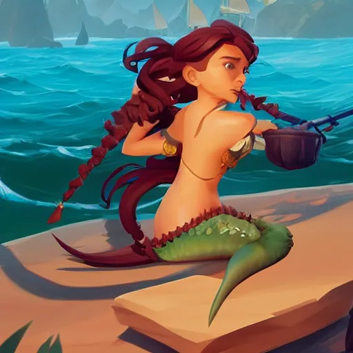 Image similar to painting jack the pirate mermaid on sea of thieves game avatar hero smooth face median photoshop filter cutout vector behance hd by jesper ejsing, by rhads, makoto shinkai and lois van baarle, ilya kuvshinov, rossdraws, illustration, art by ilya kuvshinov and gustav klimt