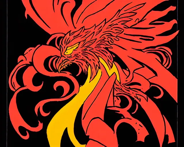 Image similar to red phoenix portrait by mike mignola and alex gray, 2 d illustration h 9 6 0