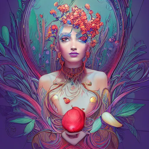 Prompt: the face of an incredibly gorgeous young woman dressed as garlic looking up, an ultrafine detailed illustration by james jean, intricate linework, bright colors, final fantasy, behance contest winner, vanitas, angular, altermodern, unreal engine 5 highly rendered, global illumination, radiant light, detailed and intricate environment