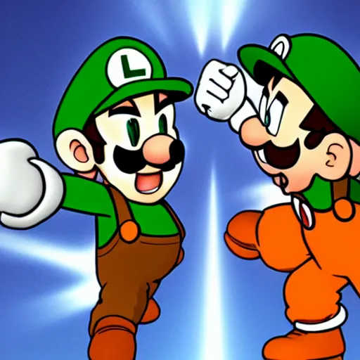 Image similar to luigi and goku battle, epic lighting