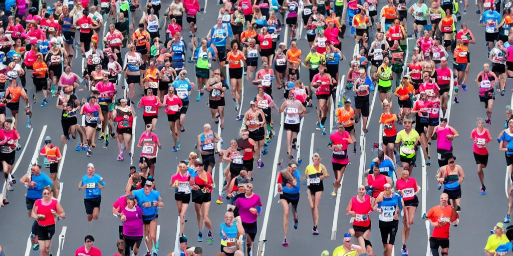 Prompt: detailed photo of marathon runners in a long row, frontal, studio background, studio lighting, fashion shoot, detailed, diverse crowd, new balance colours