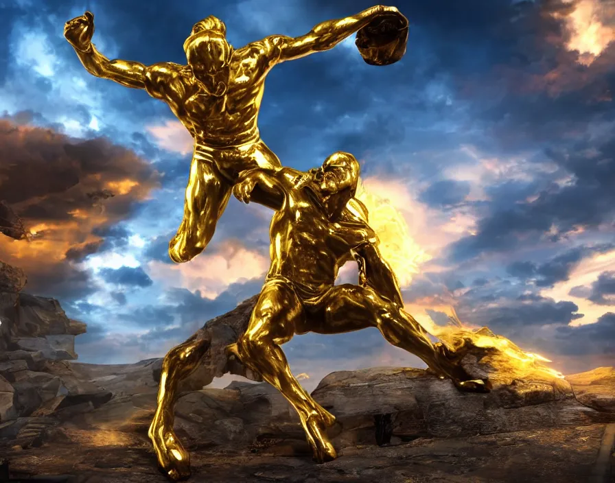 Prompt: golden statue of kid with giant first hitting a supercar, beautiful texture, beautiful graphics, fantasy artwork, very beautiful scenery, hd, hdr, ue 5, ue 6, unreal engine 5, cinematic 4 k wallpaper, 8 k, ultra detailed