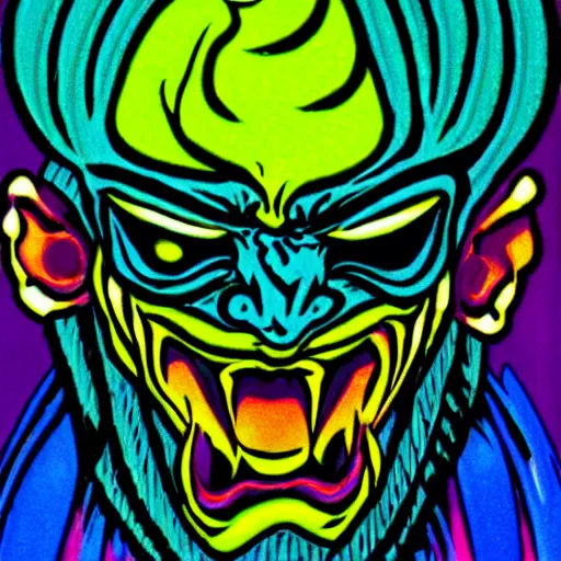 Image similar to evil angry face, psychedelic, vaprwave,'9 0 s