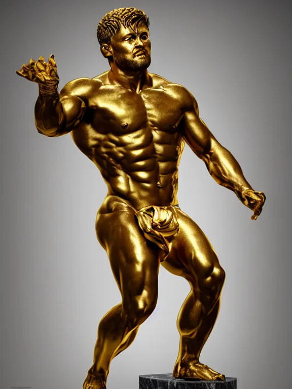 Image similar to stylized gold and black statue made of marble of hercules, full body, hyper realistic, hyper detailed, by johannen voss, by michelangelo, octane render, blender, 8 k