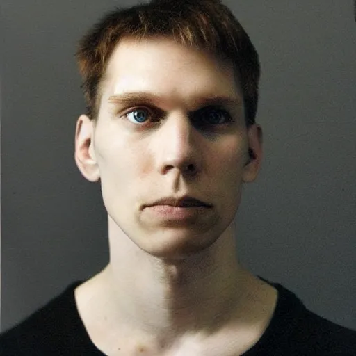 Image similar to A photograph of Jerma in the late 2000s with an emo haircut taking a selfie of himself in his new Interpol shirt, frowny face, taken in the late 2000s, taken on the iPhone 1, realistic, hyperrealistic, very realistic, highly detailed, very detailed, extremely detailed, detailed, oil painting, digital art, trending on artstation