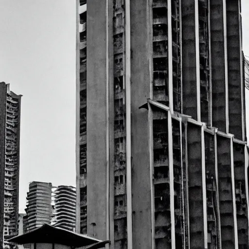 Prompt: brutalist Singapore, depth of field, grainy, retrofuturism