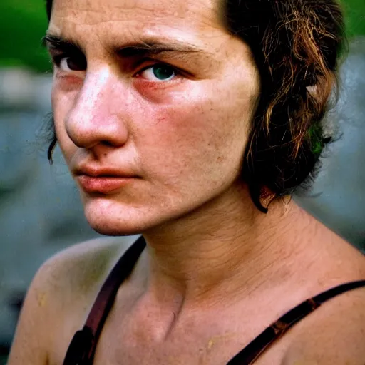 Image similar to a high detailed face close up of a mid-30s Slovenian female