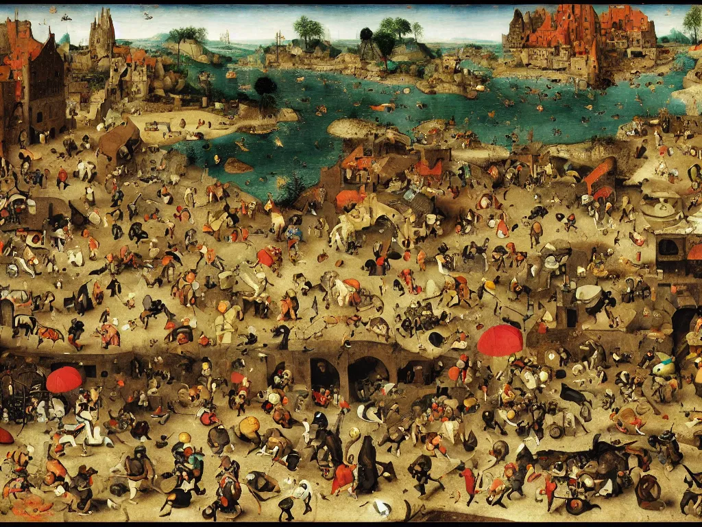 Image similar to Sega Mega Drive Genesis sidescroller game by Pieter Bruegel the Elder