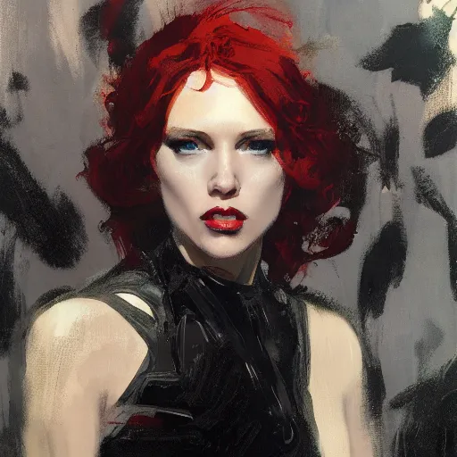 Prompt: jennifer connolly as black widow, intricate, elegant, highly detailed, greg manchess, mucha, liepke, ruan jia, jeffrey catherine jones, ridley scott