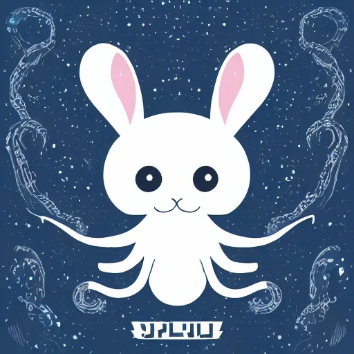 Image similar to a simplified vector based illustration about a very cute galactic octopus bunny, style of Akira motion movie, space colors, smooth and clean vector curves, no jagged lines, vinyl cut ready