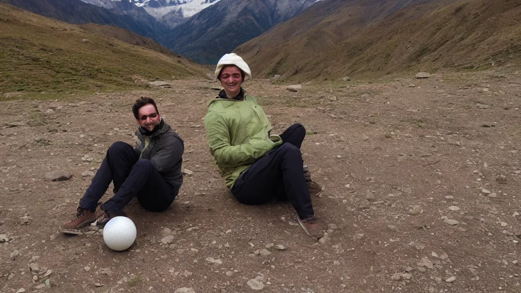 Prompt: sitting on a ball in the middle of the andes, i am a freak of nature,