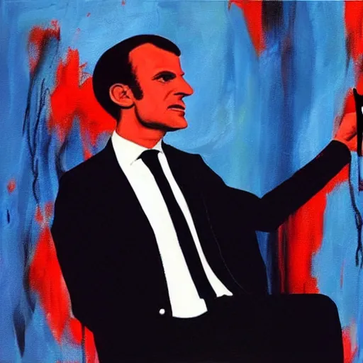 Image similar to Emmanuel Macron painting abstract art in American Psycho (1999)