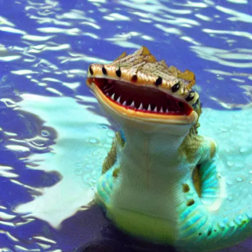 Image similar to very happy small aquatic dragon smiling with joy