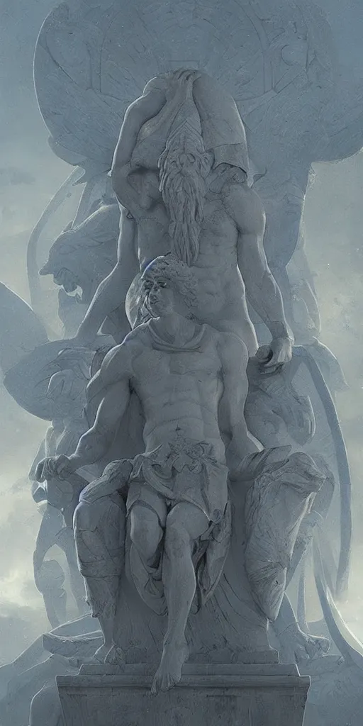 Image similar to symmetry!! greek god statue surrounded by the anunaki, very detailed, perfect lighting, perfect composition, 4 k, artstation, artgerm, derek zabrocki, greg rutkowski