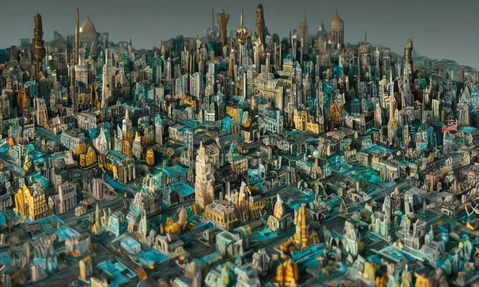 Prompt: Microscopic claymation city inspired by architecture from Shanghai, trending on artstation, realistic HD portrait photography by Annie Leibovitz. Photographed by Greg Rutkowski and partially sculpted by Louis Tiffany and co