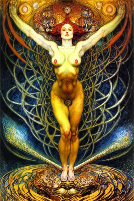 Image similar to Divine Chaos Engine by Karol Bak, Jean Delville, William Blake, Gustav Klimt, and Vincent Van Gogh, symbolist, visionary