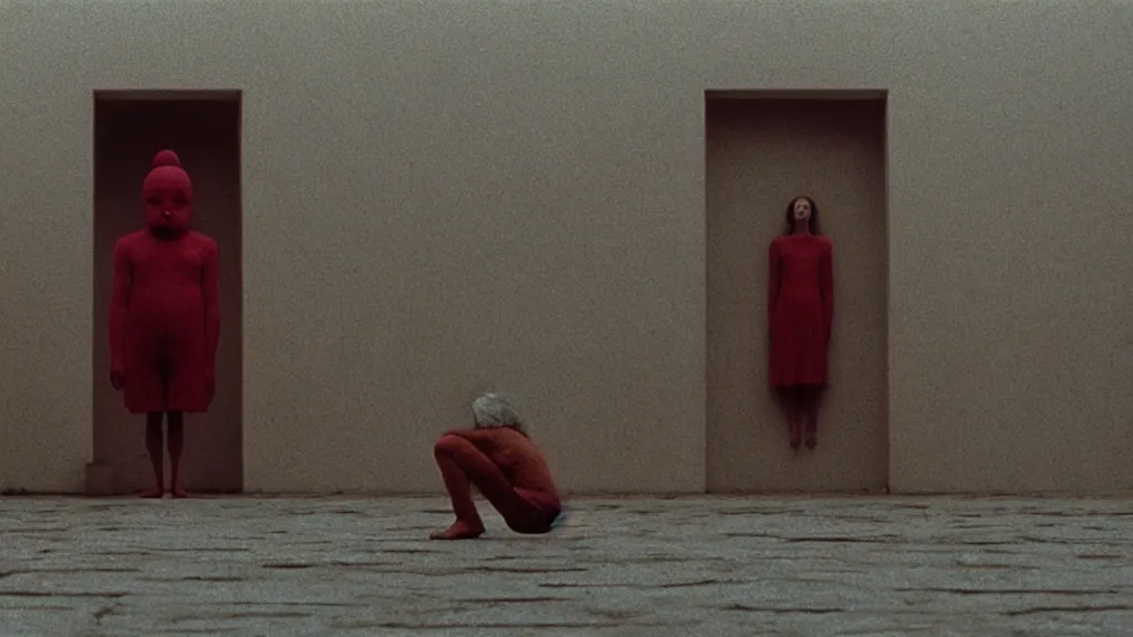 Prompt: you can not have my tongue, film still from the movie directed by Wes Anderson with art direction by Zdzisław Beksiński, wide lens