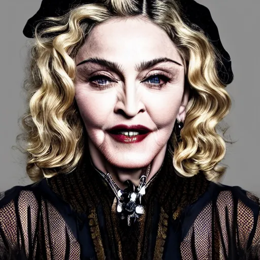 Image similar to madonna as old lady witch, high resolution, smooth, fine details, 4 k, aesthetic lighting, baroque content, sharp focus, justify content center, hyperdetailed content, professional photography, sharp focus, wet, pullitzer winning, by karah mew and adnan abidi and jodie bateman, rgb color, delete duplicate content