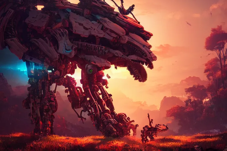 Image similar to clamberjaw machine mecanical creature robot of horizon forbidden west horizon zero dawn radiating a glowing aura global illumination ray tracing hdr fanart arstation by ian pesty and alena aenami artworks in 4 k