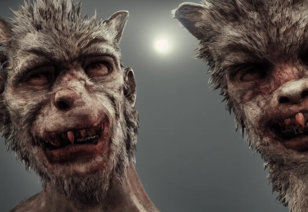 Image similar to portrait of a werewolf in russia, 4 k, 8 k, octane render, creepy vibe, close up