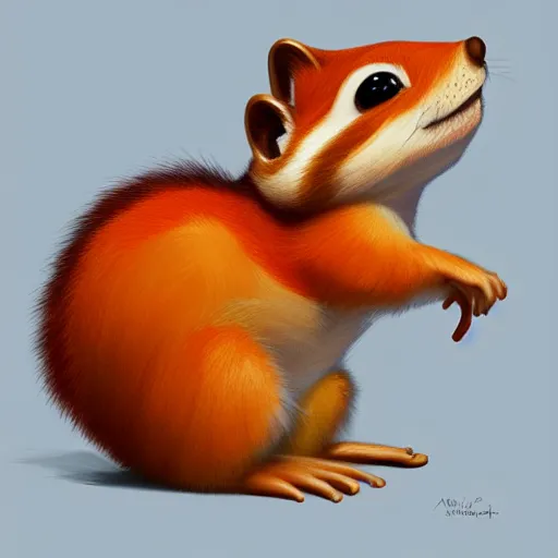 Image similar to orange cute cartoon chipmunk, digital painting, simplified, artstation, concept art, smooth, sharp focus, illustration, Unreal Engine 5, 8K, art by artgerm and greg rutkowski and alphonse mucha