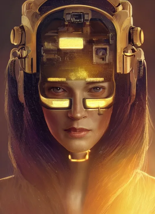 Image similar to Kodak Portra 400, 8K, soft light, volumetric lighting, highly detailed, britt marling style 3/4 ,portrait photo of a beautiful cyborg woman with gold , cyberpunk,sci-fi, fantasy, intricate, elegant, highly detailed, digital painting, artstation, concept art, smooth, sharp focus, illustration, art by artgerm and greg rutkowski and alphonse mucha