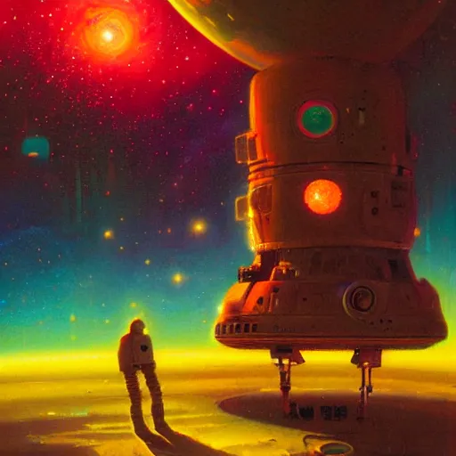 Prompt: Liminal space in outer space by Paul Lehr