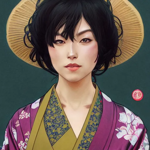 Prompt: cassandra cain wearing a yukata | | serving tea in the summer, realistic shaded, pleasant face, fine details, medium shot, portrait, realistic shaded lighting poster by greg rutkowski, artgerm, kyoto animation and alphonse mucha