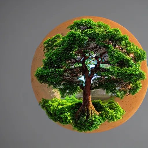 Prompt: soul tree of the earth, perfect symmetry, left side chaos, right side serenity, circular base surrounding grand tree, cinematic, ultrarealistic, intricate detail, finely detailed, small details, extra detail, high resolution, 3D, volumetric lighting, octane render, 8k, ultradetailed, photorealistic,