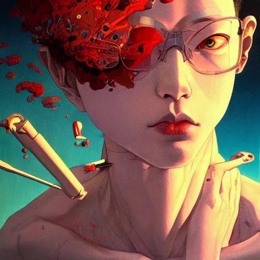 Image similar to prompt : figurative unique portrait soft light painted by james jean and katsuhiro otomo and erik jones, inspired by akira anime, smooth face feature, intricate oil painting, high detail illustration, sharp high detail, manga and anime 1 9 9 9