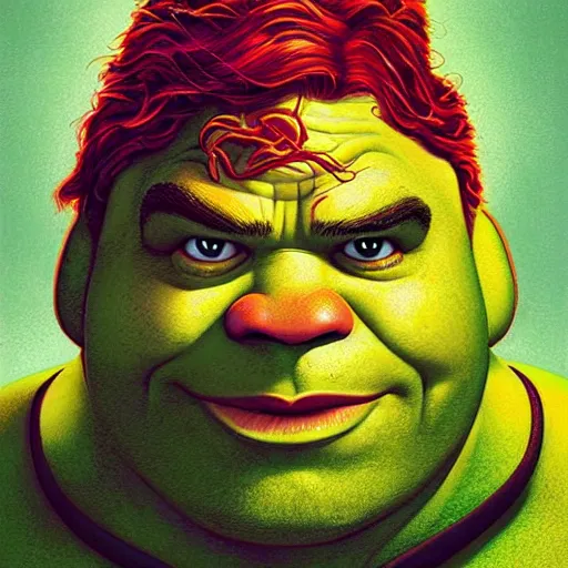 Image similar to lofi portrait of shrek as shehulk, pixar style, by tristan eaton stanley artgerm and tom bagshaw.