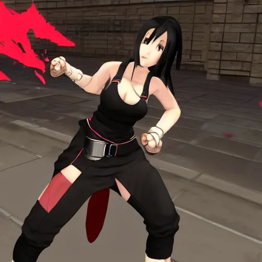 Image similar to tifa fight with a genshin impact charater.