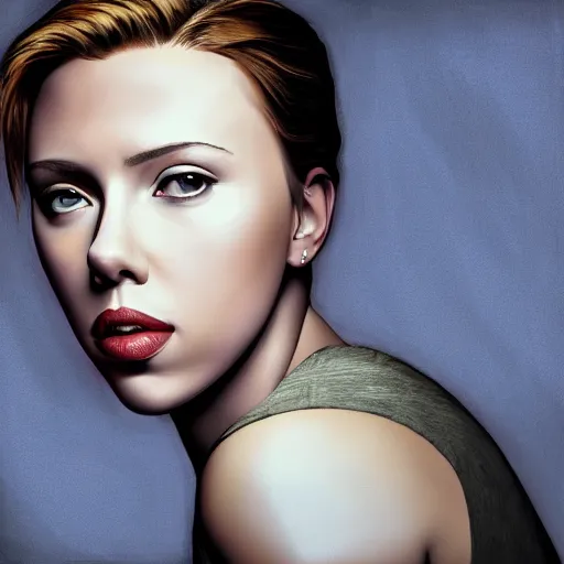 Image similar to portrait of scarlet johansson, highly detailed, centered, solid color background, digital painting