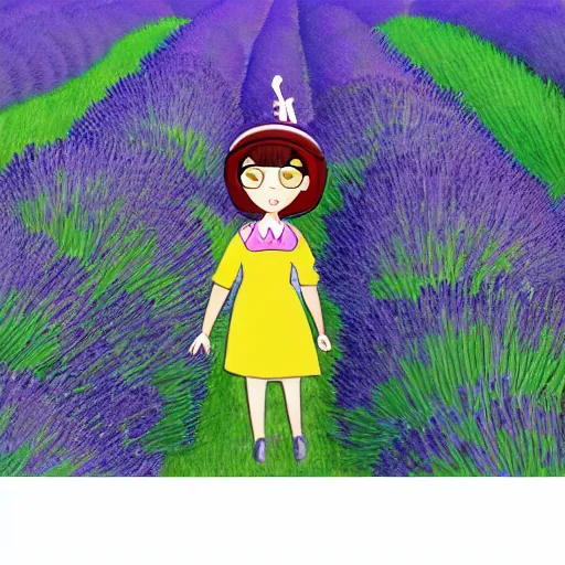 Prompt: angela anaconda reciting poetry in a field of lavender, in the style of arthur adams