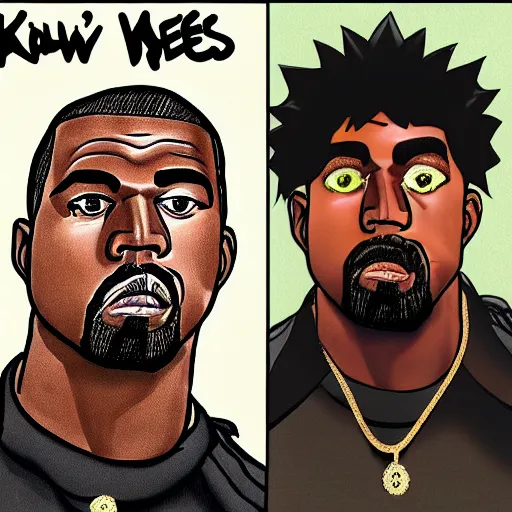 Image similar to kanye west drawn in the style of jojo's bizarre adventure