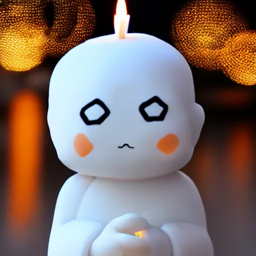 Image similar to a white marble statue of reddit snoo surrounded by lit candles