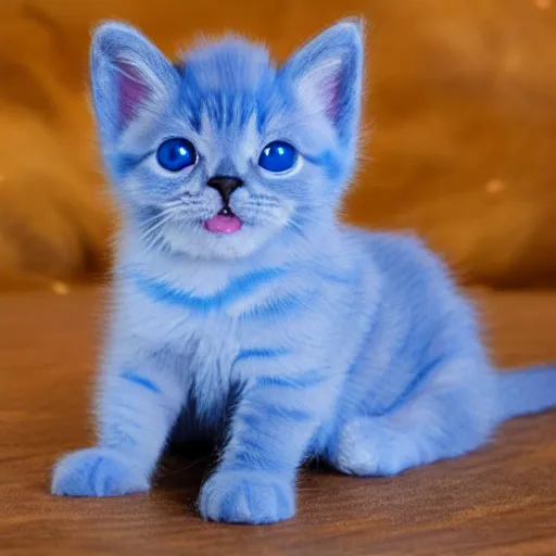 Prompt: a babies's blue kitten made of plush with lovely cute eyes