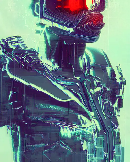 Prompt: a glitch art painting of cyberpunk cyborg knight / wizard trending on artstation deviantart pinterest detailed realistic hd 8 k high resolution