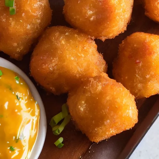 Image similar to food photo of channing tatum's face as giant tater tot on a plate with ketchup