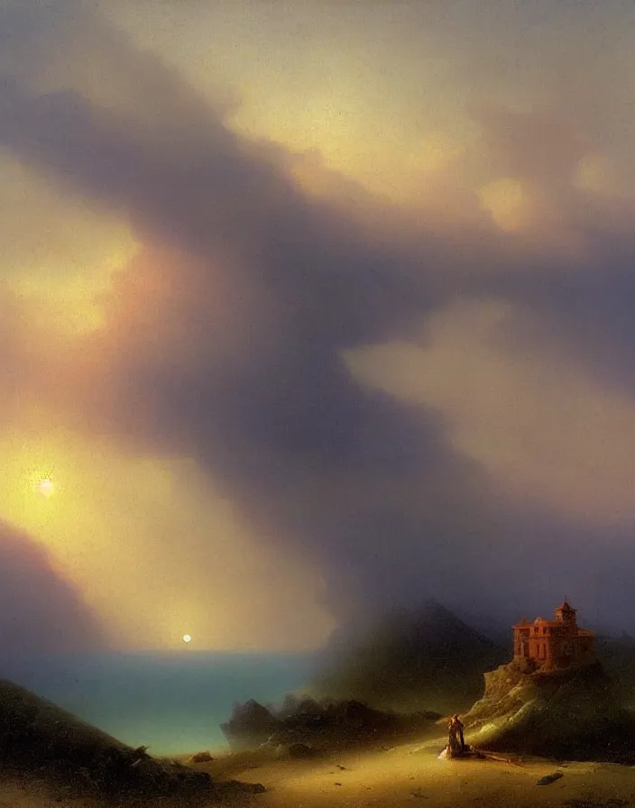 Image similar to a building in a stunning landscape by Ivan Aivazovsky