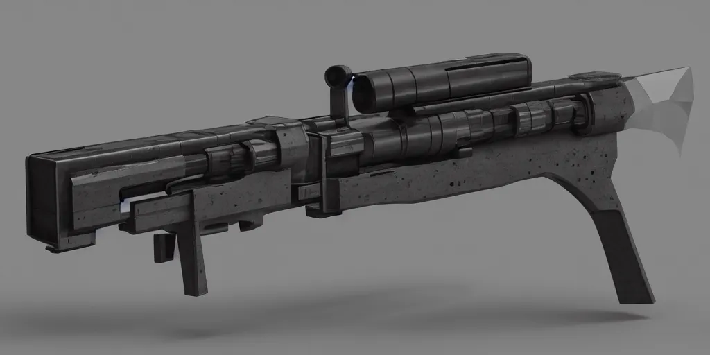 Image similar to photography of a futuristic rifle designed by dieter rams and neill blomkamp and aaron de leon concept art, 3 d, maya, blender, octane render, realistic, sharp focus