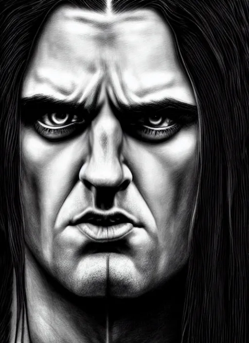 Prompt: hyper detailed ultra sharp type o negative peter steele photorealistic sulking portrait, somber gothic aesthetic, masterpiece, elite, digital painting, concept art, smooth, sharp focus, illustration, art by melissa houpert, felix englund, pinterest 8 k